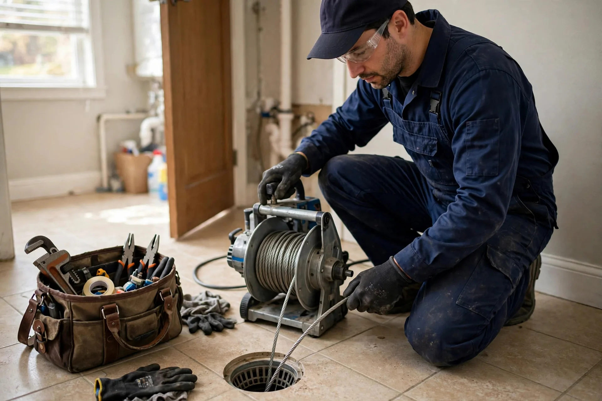 Drain machine at work on a line