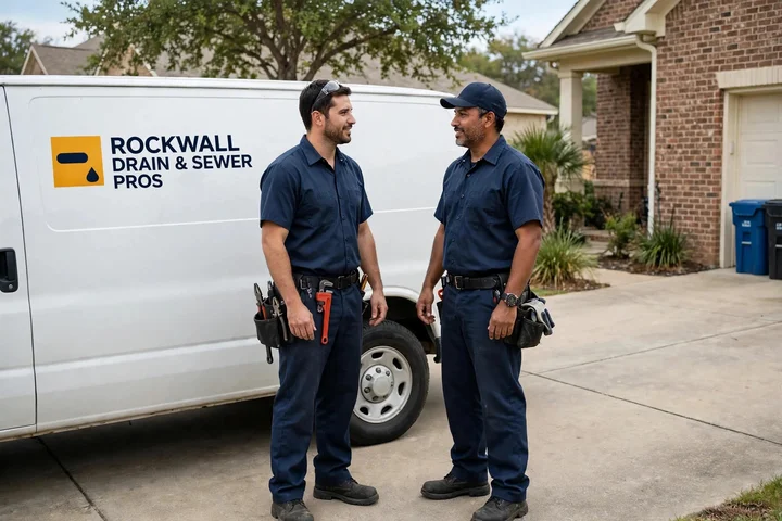 Crew beside a wrapped van at a home