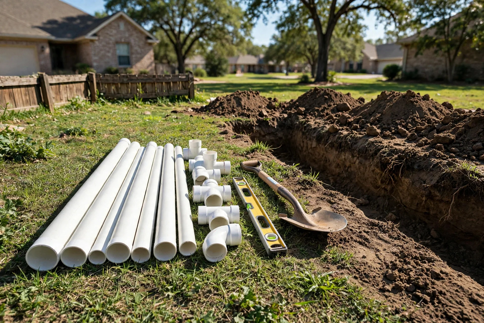 New pipe staged beside an open trench