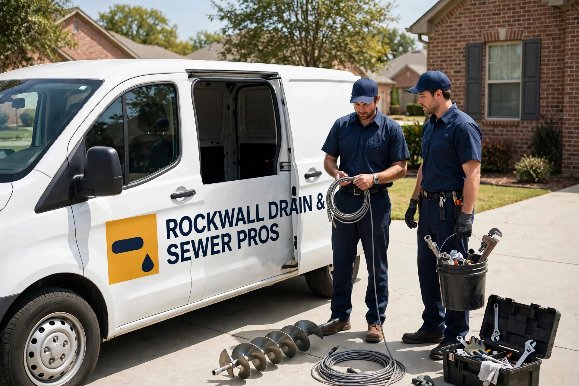 Crew and clean van at a home
